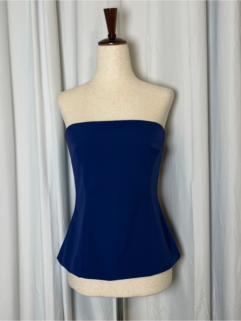 L’Academie Strapless Longline Bustier Soft Corset Top Large Blue Peplum
